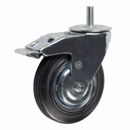 Колесная опора 125мм болт, поворотная, тормоз, черная резина, роликоподшипник