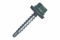 Саморез 4,8*70 сверло,гол.шестигр.с шайбой, RAL 6005 Зеленый мох) Pront